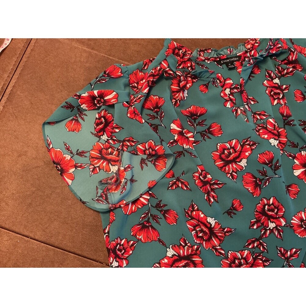 41 HAWTHORN Plus Size 2X womens top green pink Floral design, easy fit office - Picture 9 of 10